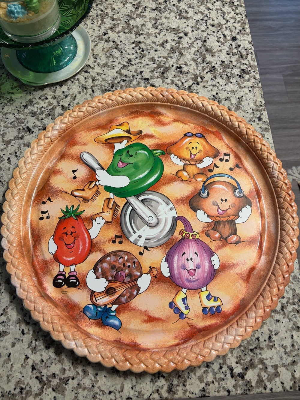 Vintage Cartoon Veggie Pizza Plastic Serving Tray